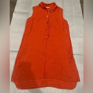 [L]Lina Tomei Sleeveless Orange Red 1/2 Button-Up Shift Dress